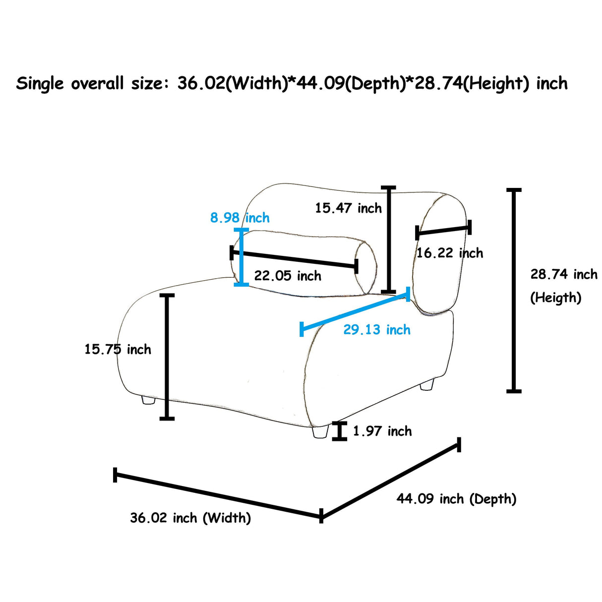 1 Piece Luxury Chenille Fabric Modular Sofa With Spring Cushions & Hidden Legs by Couch.com