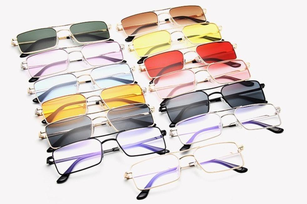 Luxury Famous Retro Modern Square Unisex Men and Women‘s Sunglasses With Alloy Metal Small Frame With Clear Double Bridge Men's Sunglasses