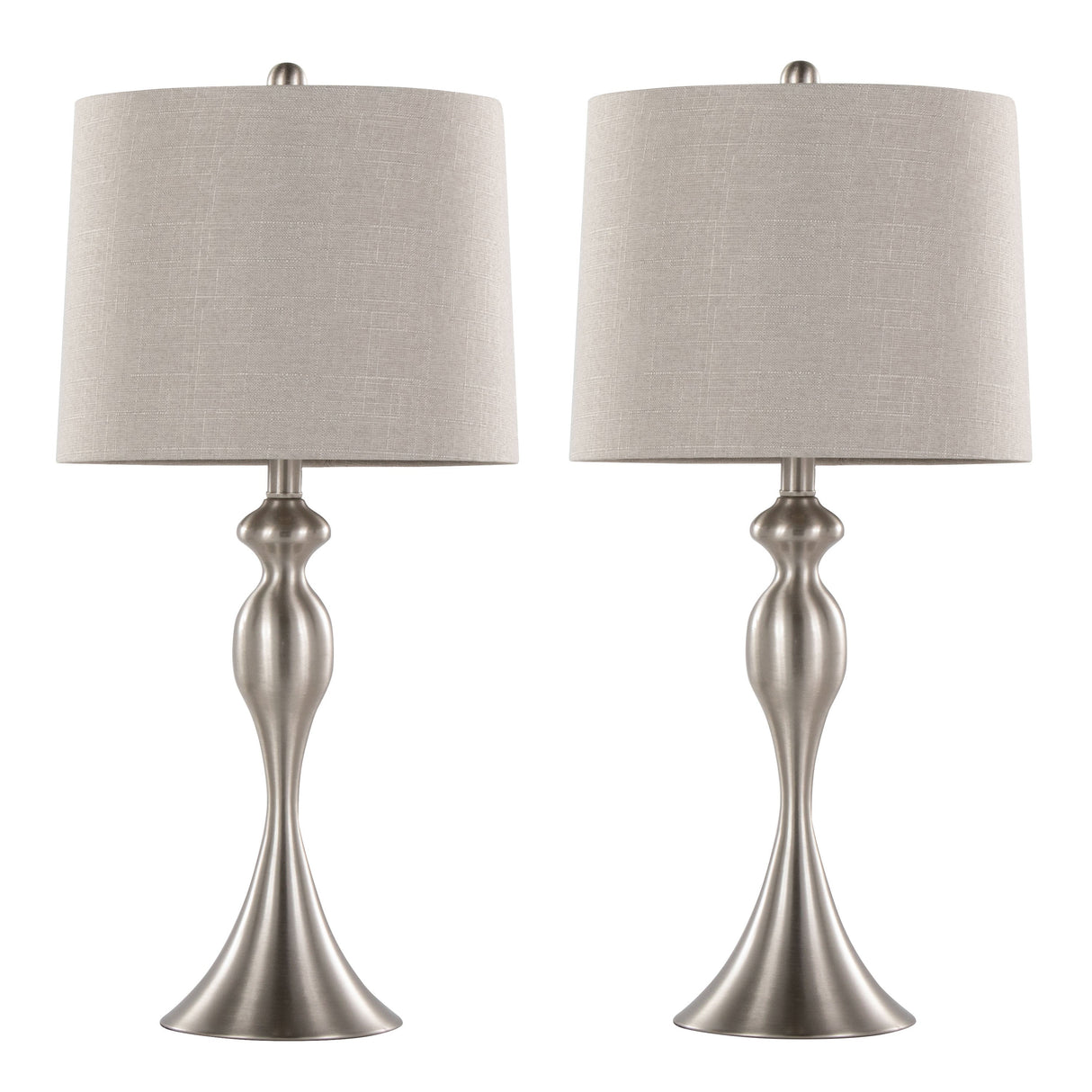Ashland 27" Contemporary Metal Table Lamp Set in Brushed Nickel