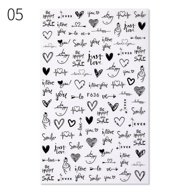 Alphabet Love Shaped Pattern 3D Nail Stickers Slider Valentine Day Decals Foil For Love Nail Art Decoration Pop Art Nail Stickers Sexy Girl Designs Comics Water Transfer Decals Manicure Lips Nail Art Decorations Slider Nail Art Stickers