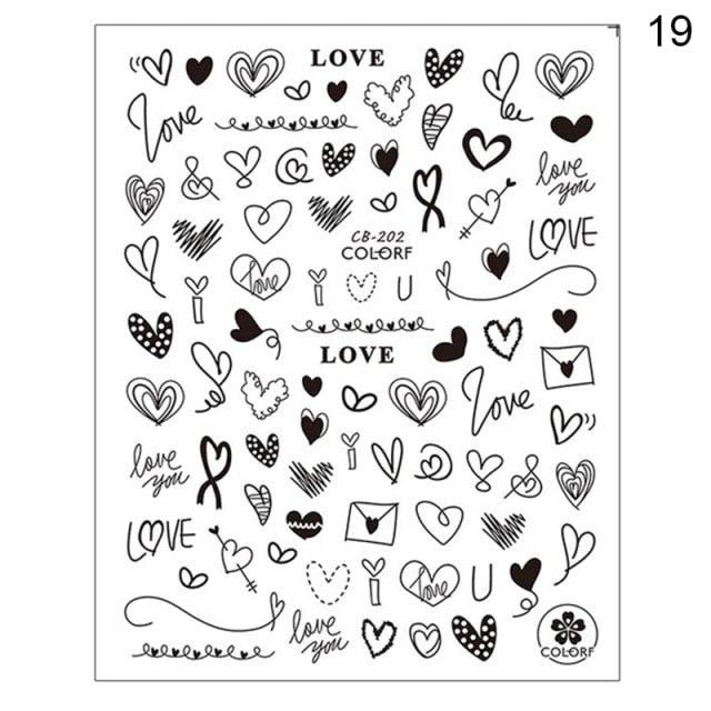 Alphabet Love Shaped Pattern 3D Nail Stickers Slider Valentine Day Decals Foil For Love Nail Art Decoration Pop Art Nail Stickers Sexy Girl Designs Comics Water Transfer Decals Manicure Lips Nail Art Decorations Slider Nail Art Stickers