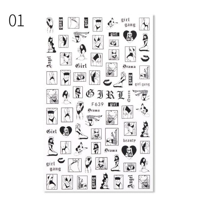 Alphabet Love Shaped Pattern 3D Nail Stickers Slider Valentine Day Decals Foil For Love Nail Art Decoration Pop Art Nail Stickers Sexy Girl Designs Comics Water Transfer Decals Manicure Lips Nail Art Decorations Slider Nail Art Stickers
