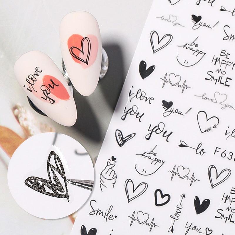 Alphabet Love Shaped Pattern 3D Nail Stickers Slider Valentine Day Decals Foil For Love Nail Art Decoration Pop Art Nail Stickers Sexy Girl Designs Comics Water Transfer Decals Manicure Lips Nail Art Decorations Slider Nail Art Stickers