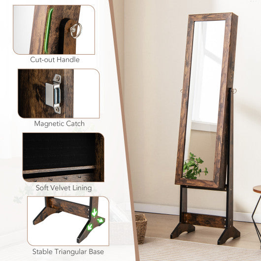 Mirrored Standing Jewelry Cabinet Storage Box-Brown