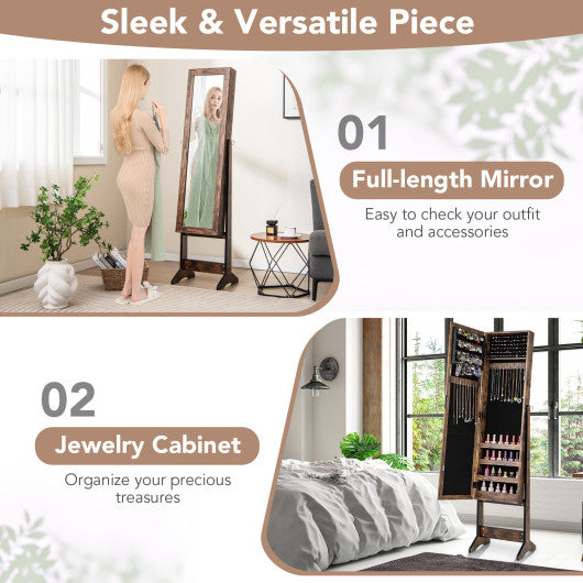 Mirrored Standing Jewelry Cabinet Storage Box-Brown