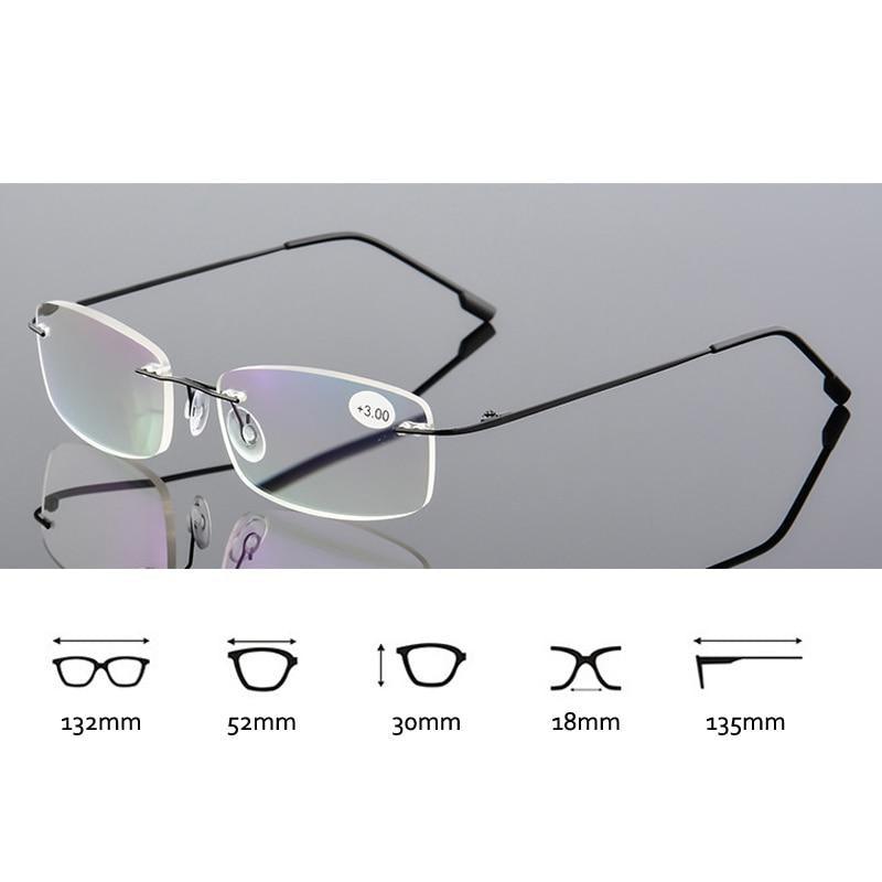 Anti-Blue Light Reading Glasses Ultralight Style Memory Titanium Rimless Reading Glasses For Men & Women Presbyopic Eyeglasses For Everyday Use New Attractive Style