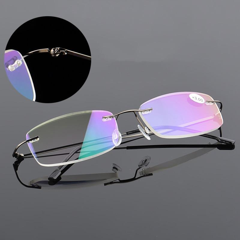 Anti-Blue Light Reading Glasses Ultralight Style Memory Titanium Rimless Reading Glasses For Men & Women Presbyopic Eyeglasses For Everyday Use New Attractive Style