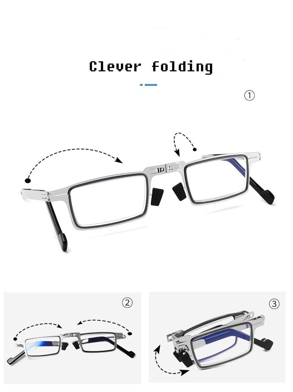 Anti-Light Reading Glasses Metal Foldable Presbyopia Eyewear With Case Thin Magnifying Glasses Safety Glasses With Clear Anti Fog Scratch Resistant Wrap-Around Lenses No-Slip Grips Glasses For Men Women+3+3.5+4