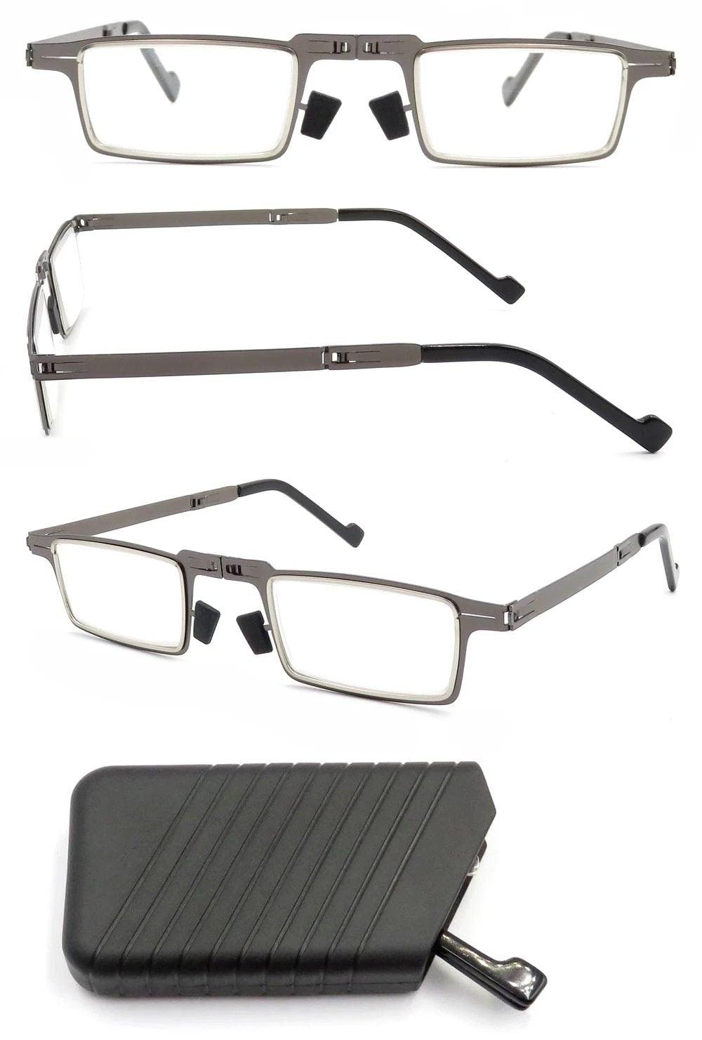 Anti-Light Reading Glasses Metal Foldable Presbyopia Eyewear With Case Thin Magnifying Glasses Safety Glasses With Clear Anti Fog Scratch Resistant Wrap-Around Lenses No-Slip Grips Glasses For Men Women+3+3.5+4