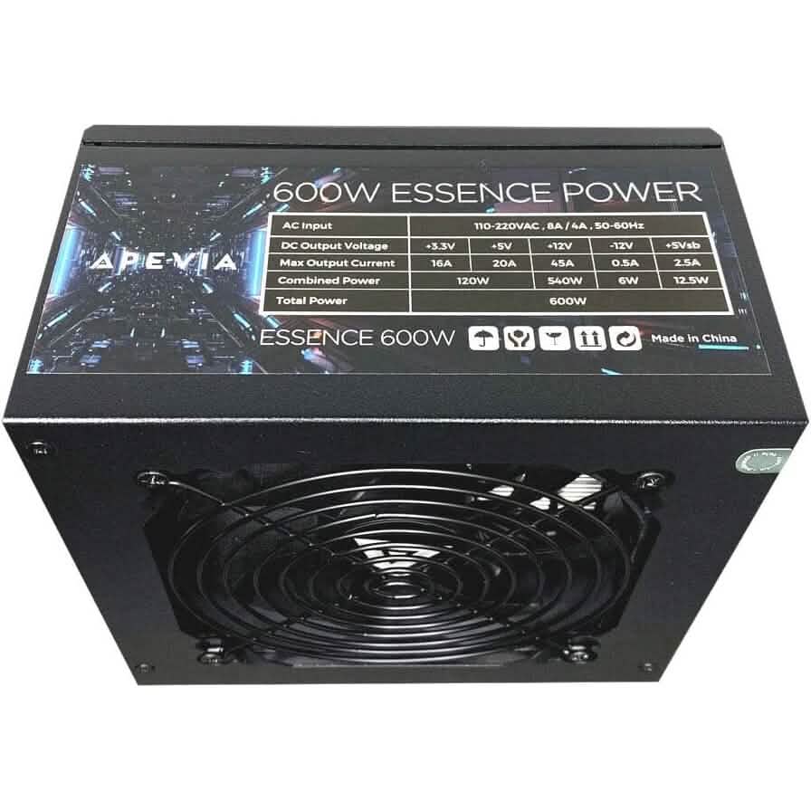 Apevia ATX-ES600W Essence 600W ATX Semi-Modular Gaming Power Supply with Auto-Thermally Controlled (Refurbished)