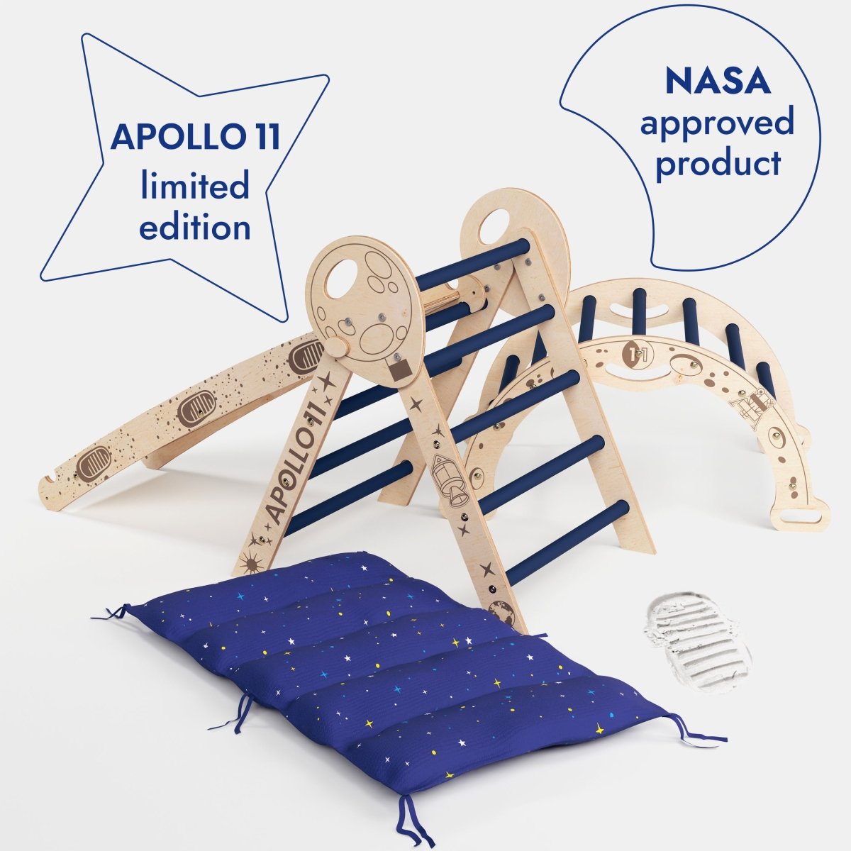 Apollo 4in1 Climbing Set: Pikler Triangle, Arch, Slide Board, and Cushion for Little Toddlers Astronauts (1–3 Years)