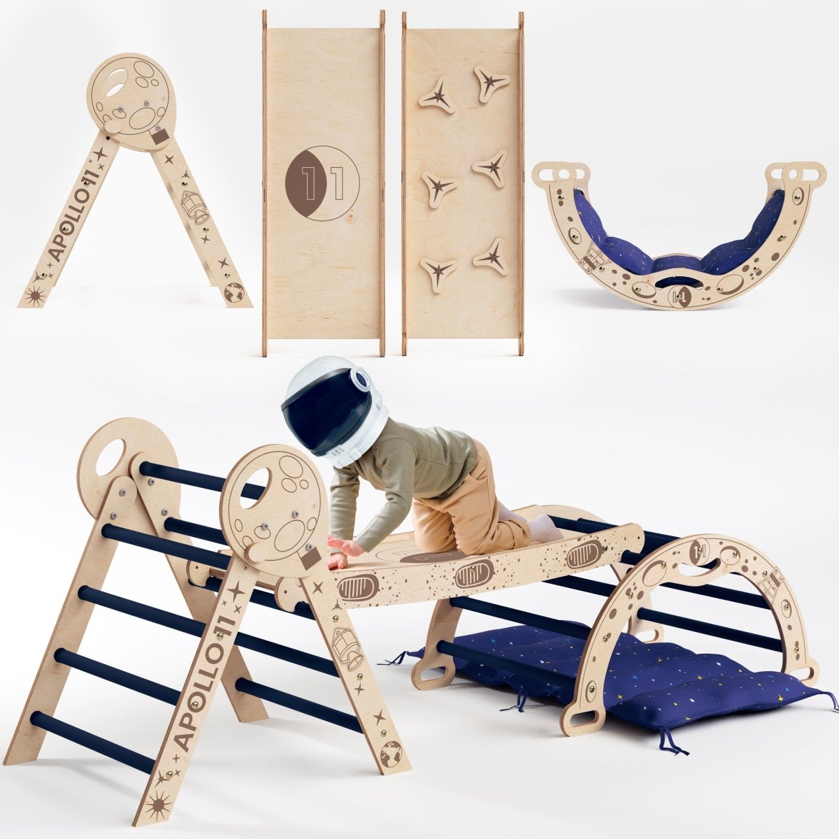 Apollo 4in1 Climbing Set: Pikler Triangle, Arch, Slide Board, and Cushion for Little Toddlers Astronauts (1–3 Years)