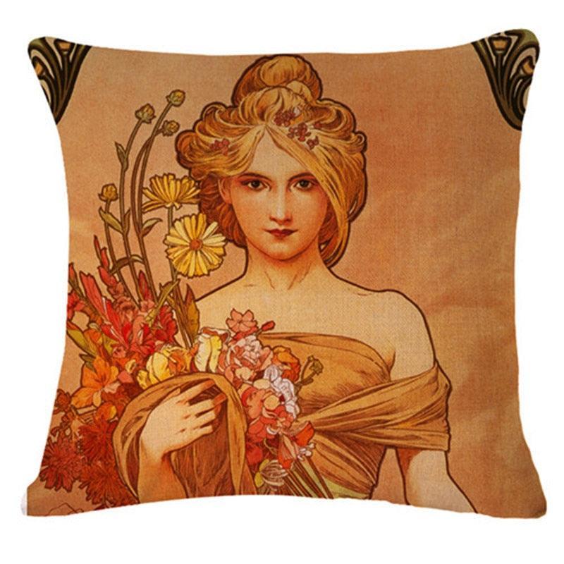 Art Renaissance Print Cushion Cover Throw Pillow Cover Home Decorative Cushion Case Beautiful Painting Art Pillow Case Home Decorative Sofa Car Chair Throw Pillow Case 45x45CM