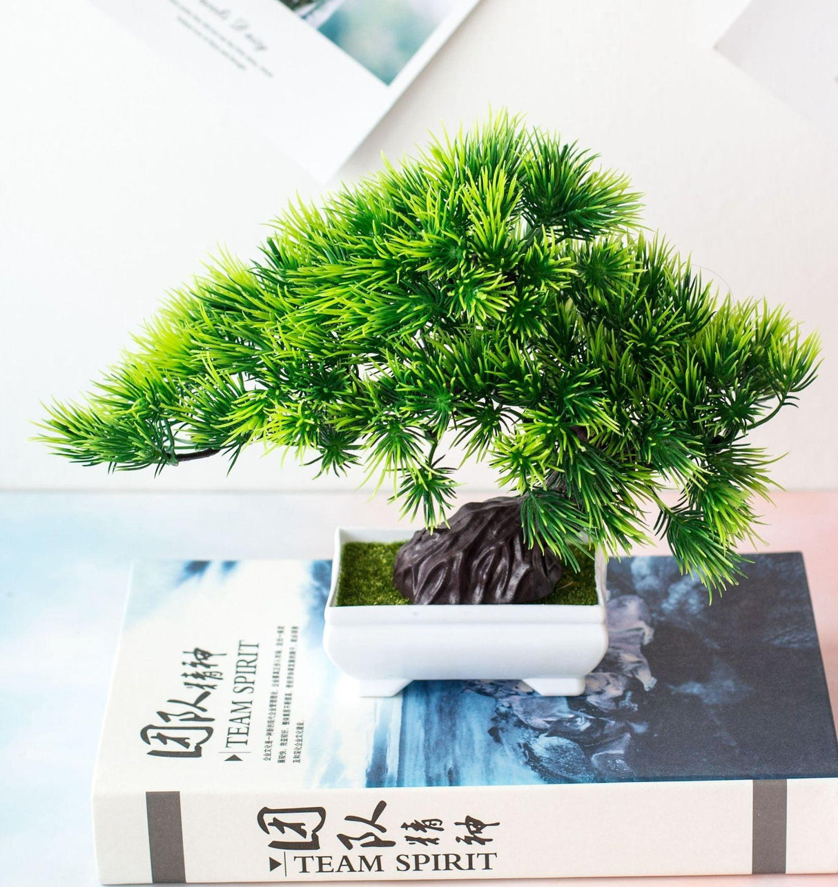 Artificial Bonsai Tree 24x28cm Artificial Green Plastic Small Tree Pot Potted Ornaments Home Garden Desktop Decoration Home Decor