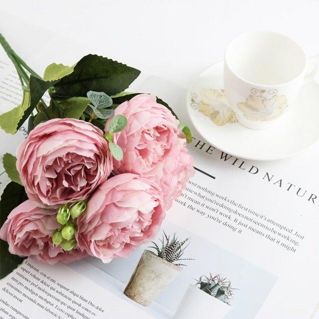 Artificial Roses Flowers Bundle Of Beautiful Silk Peony Bouquet For Home Wedding Party Scrapbook Decoration Accessories Artificial Rose Flowers Bouquet Silk Flowers Rose for Home Bridal Wedding Party Festival Decor