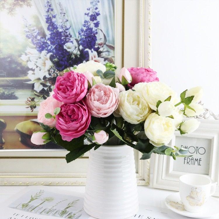 Artificial Roses Flowers Bundle Of Beautiful Silk Peony Bouquet For Home Wedding Party Scrapbook Decoration Accessories Artificial Rose Flowers Bouquet Silk Flowers Rose for Home Bridal Wedding Party Festival Decor