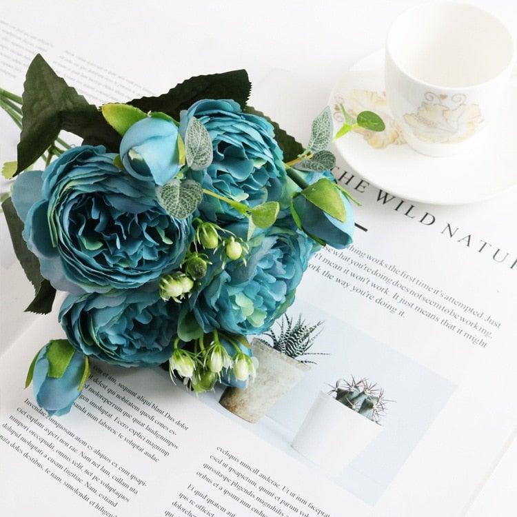 Artificial Roses Flowers Bundle Of Beautiful Silk Peony Bouquet For Home Wedding Party Scrapbook Decoration Accessories Artificial Rose Flowers Bouquet Silk Flowers Rose for Home Bridal Wedding Party Festival Decor