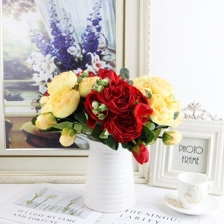 Artificial Roses Flowers Bundle Of Beautiful Silk Peony Bouquet For Home Wedding Party Scrapbook Decoration Accessories Artificial Rose Flowers Bouquet Silk Flowers Rose for Home Bridal Wedding Party Festival Decor