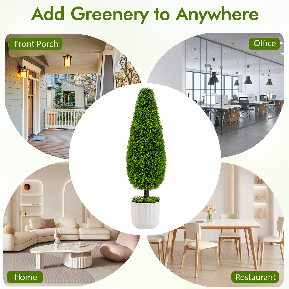 2 Pack 3 Feet Artificial Cedar Teardrop Shaped Bush with Plastic Nursery Pot-Green