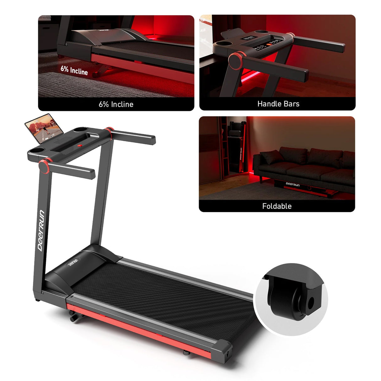 DeerRun A1 Pro Move+ 6% Incline Foldable Treadmill——2025 Upgraded Chip & NFC Support | 350Lbs, 10mph Silver