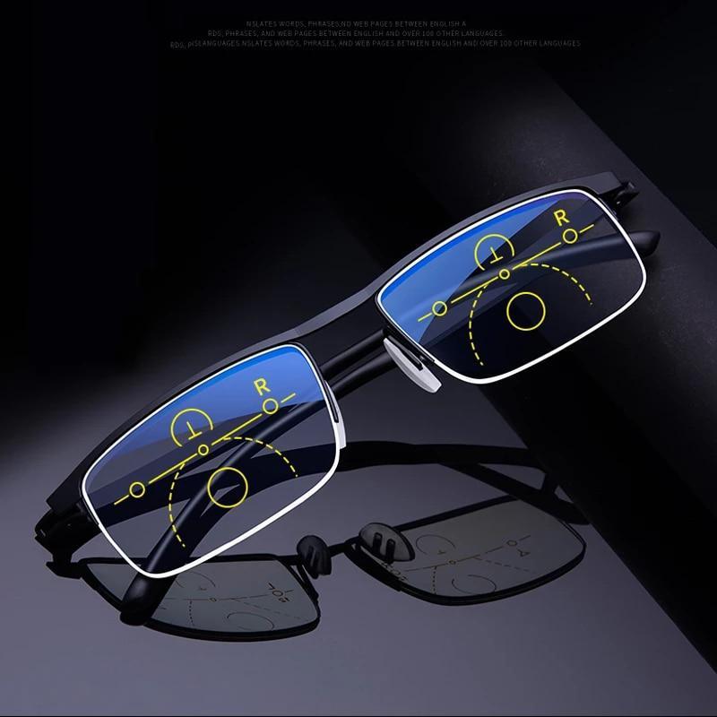 Attractive Metal Frame Sunglasses Style Intelligent Multifocal Progressive Reading Glasses and Men Women Dual-use Anti-Blue Light Automatic Adjustment Eyewear