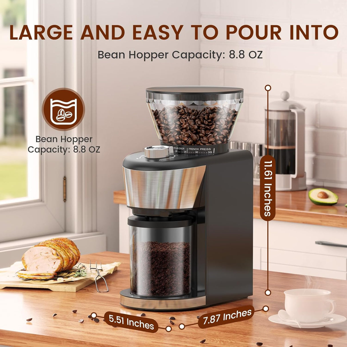 Automatic Coffee Grinder, Electric Burr One-Touch Grinder with 35 Grind Settings for Drip/Espresso/PourOver/ColdBrew, 2-12 Cup Dose Selection B8002