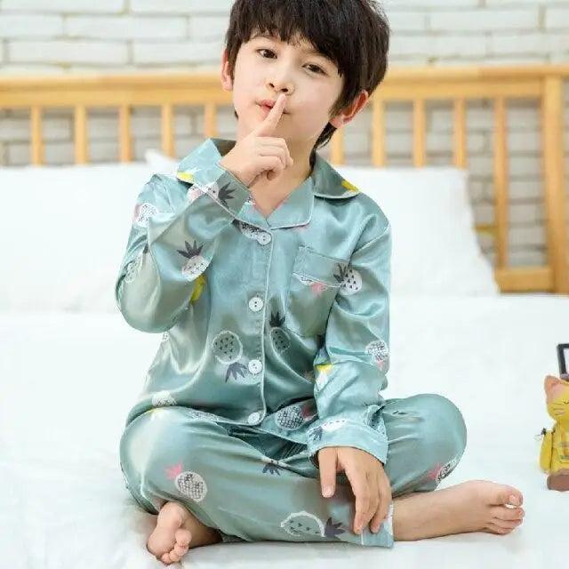 Autumn Winter Long Sleeve Kid Sleepwear Set Silk Pajamas Set Boys Pajamas Sets For Kids Home Cloth Girls Pajamas Set Kids Pajamas Sets Girls Cartoon Pattern Night Suit Children Sleepwear Pajamas Kids Silk Nightwear