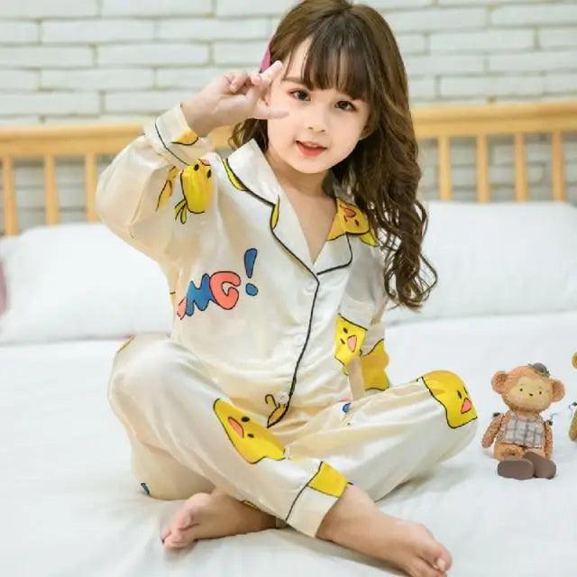 Autumn Winter Long Sleeve Kid Sleepwear Set Silk Pajamas Set Boys Pajamas Sets For Kids Home Cloth Girls Pajamas Set Kids Pajamas Sets Girls Cartoon Pattern Night Suit Children Sleepwear Pajamas Kids Silk Nightwear