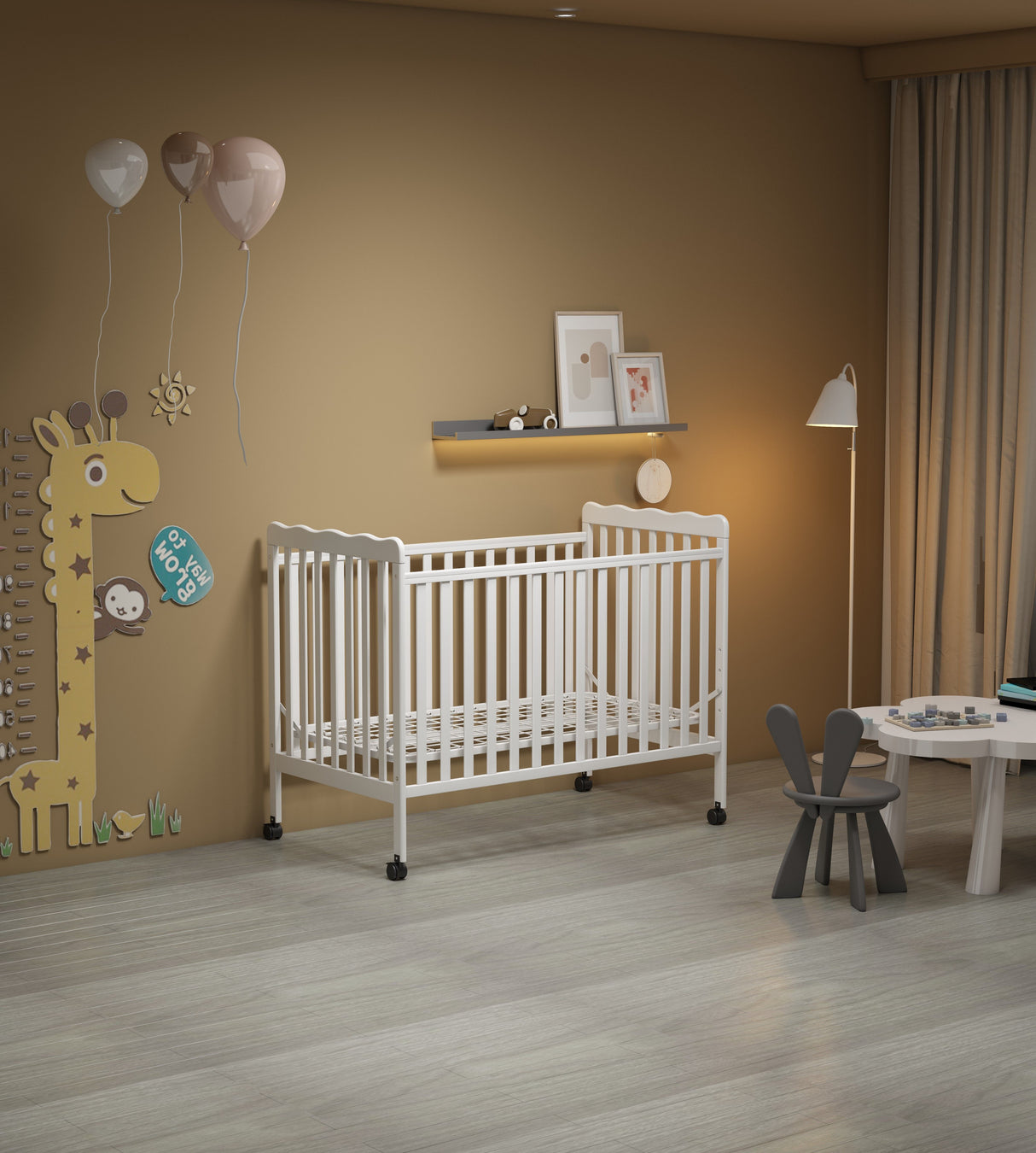 Crib 3 In 1 Convertible, Made Of Sustainable Pinewood, Non Toxic Finish, Comes With Locking Wheels, Wooden Nursery Furniture by Couch.com