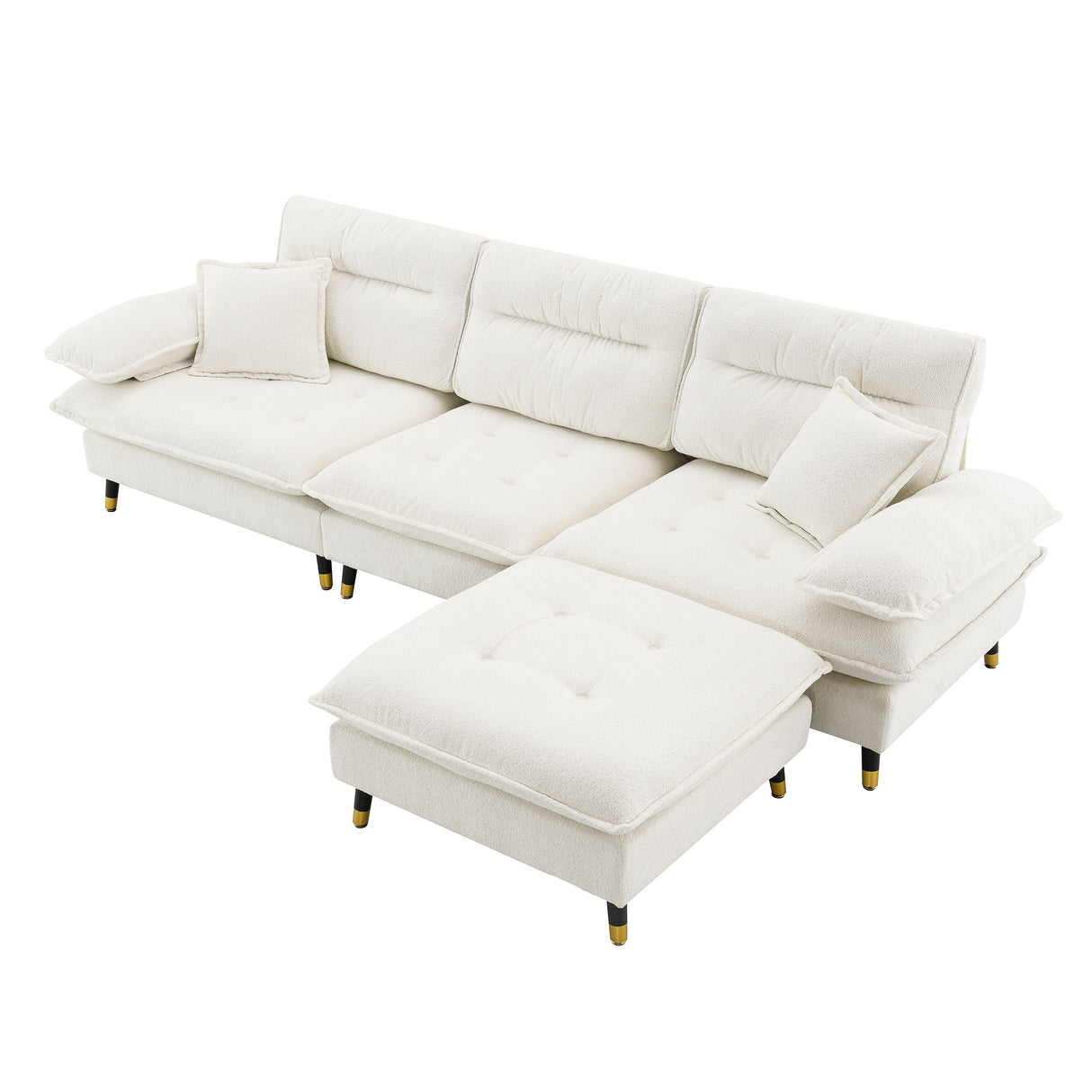 L Shaped Convertible Sectional Sofa 4 Seat Tufted Couch Set With Two Tone Adjust Legs Cloud Movable Ottoman by Couch.com