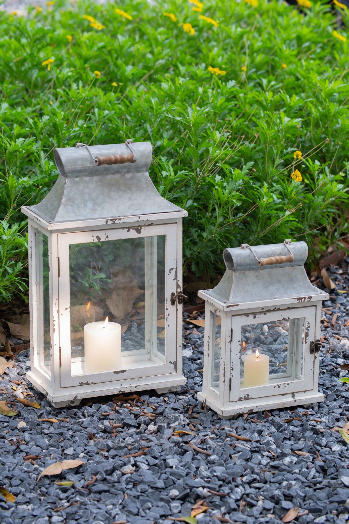 Wooden Candle Lantern Decorative, Hurricane Lantern Holder Decor For Indoor Outdoor, Home Garden Wedding - White by Couch.com