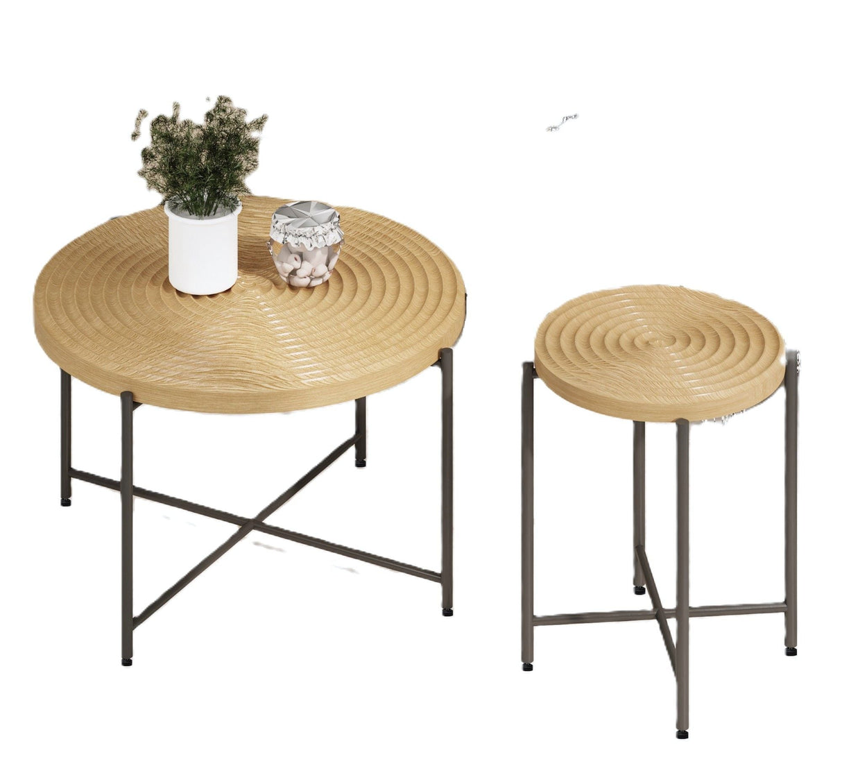 Coffee And End Table Set Waterproof Cover, Distressed Cylindrical Design, Legs Classic Rustic Charm (Set of 2) by Couch.com