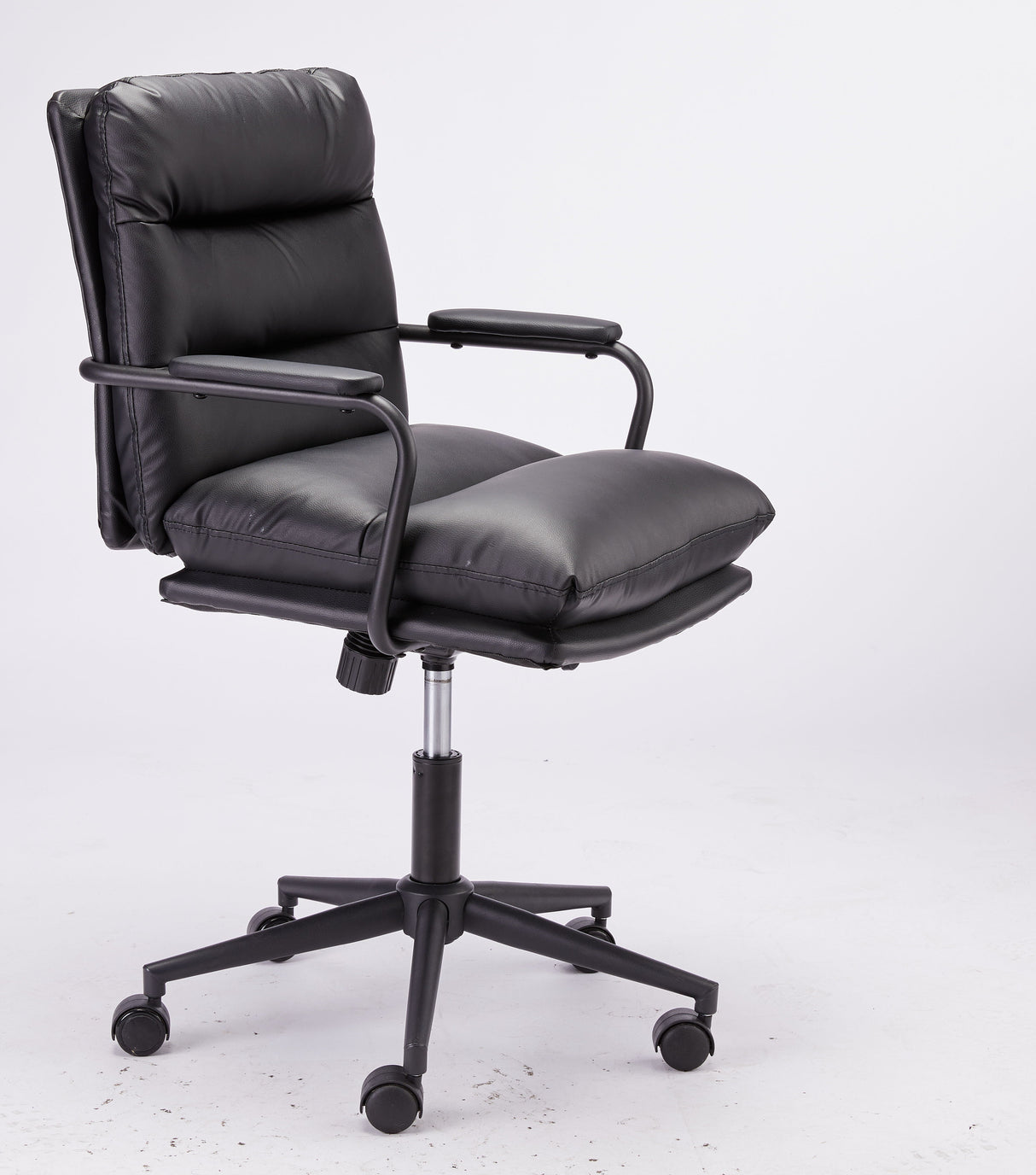 Couch.com Office Chair Mid Back Desk Chair Modern Excutive Office Chair With Arms And Wheels For Home Office Black, Durable Design, Faux Leather Construction, Black Finish by Couch.com