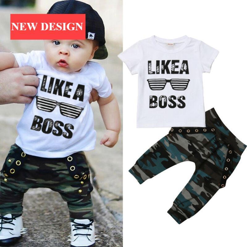 Baby Hip Hop Short Sleeve Summer Toddler Infant Like A Boss Letter Tops T-shirt and Pants Outfits 2Pcs Ste For Boys