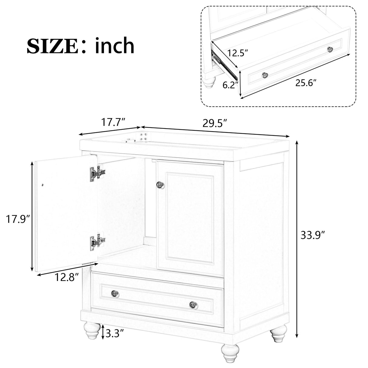 Bathroom Vanity Without Sink, Base Only, Cabinet With Doors And Drawer, Solid Frame And MDF Board - White by Couch.com