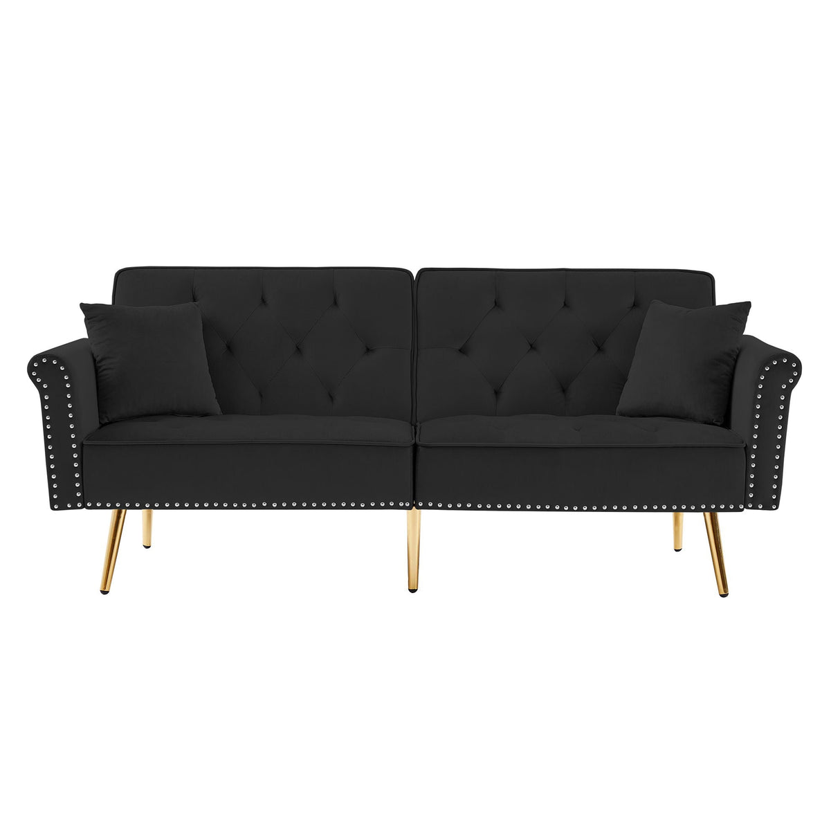 Velvet Tufted Sofa Couch With 2 Pillows And Nailhead Trim by Couch.com