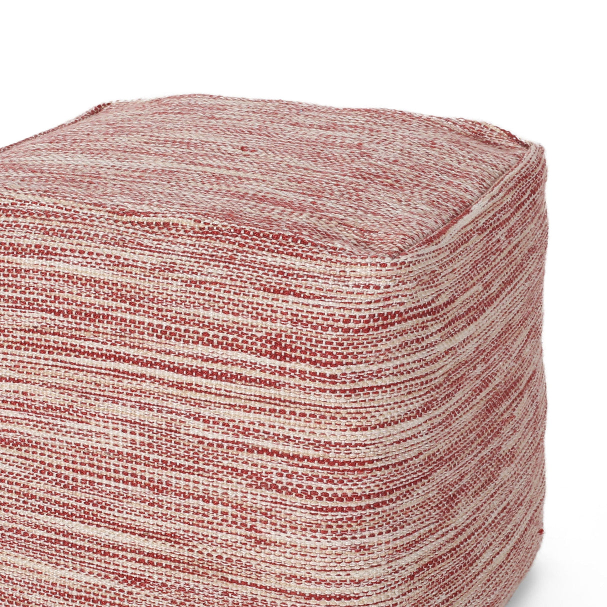 Enigma - Yarn And Cotton Square Pouf Ottoman With Polystyrene Beads - Red / White by Couch.com