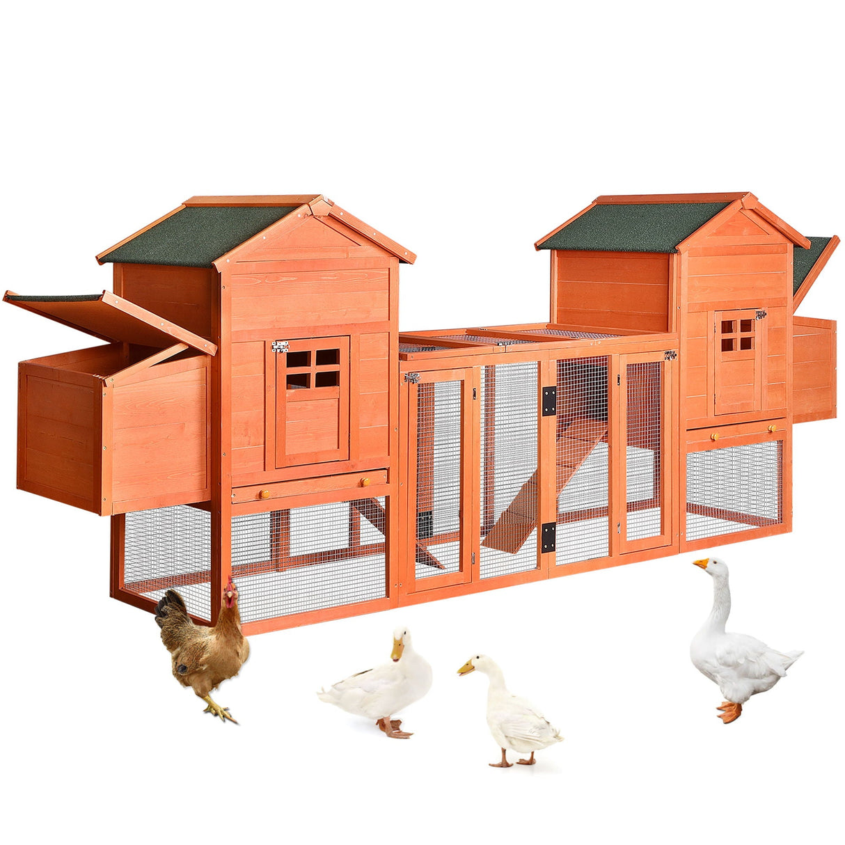 Outdoor Wooden Chicken Coop, 124" Large Hen Cage Rabbit House, Bunny Hutch With Ventilation Door, Removable Ramp Garden Backyard Pet House Chicken Nesting Box - Light Brown by Couch.com