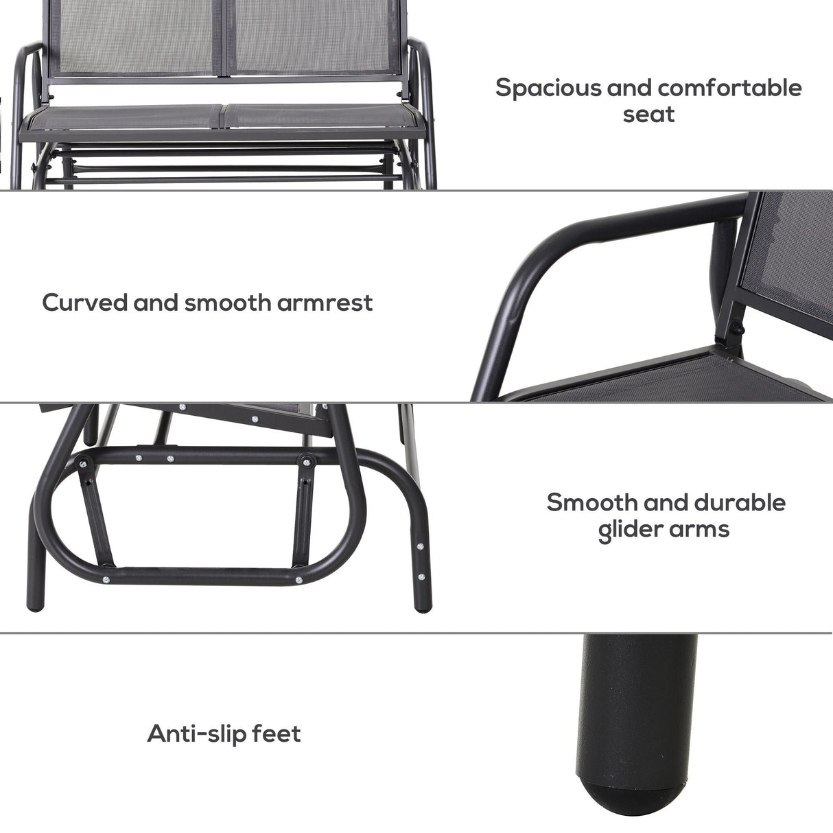 Outsunny - 2 Person Outdoor Glider Bench, Patio Double Swing Rocking Chair Loveseat With Powder Coated Steel Frame For Backyard Garden Porch - Gray by Couch.com