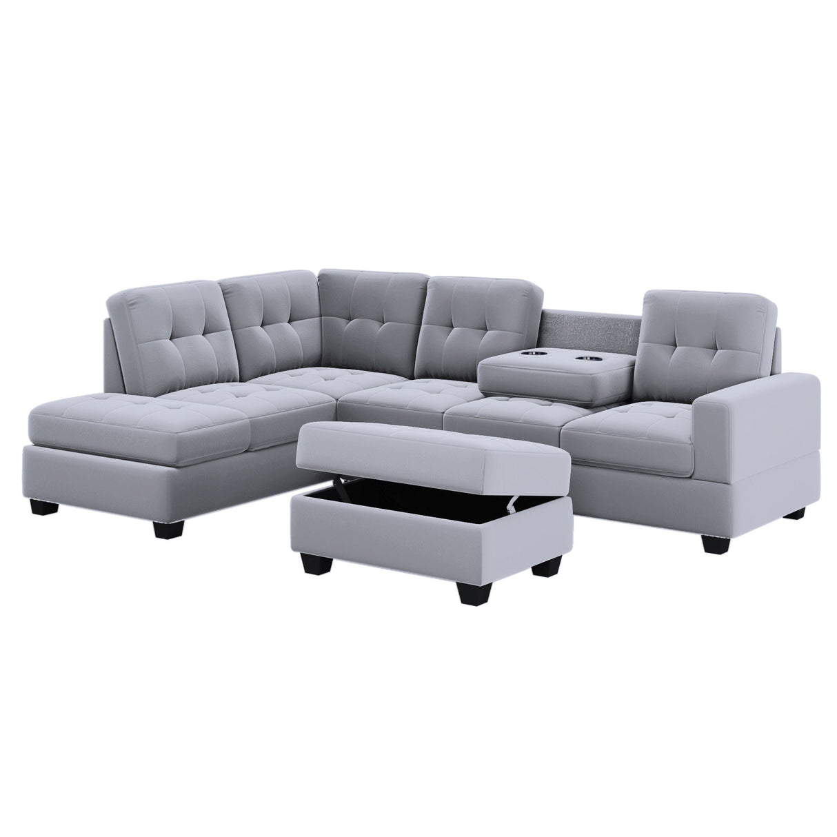 Sectional Sofa With Reversible Chaise Lounge, L-Shaped Couch With Storage Ottoman And Cup Holders by Couch.com