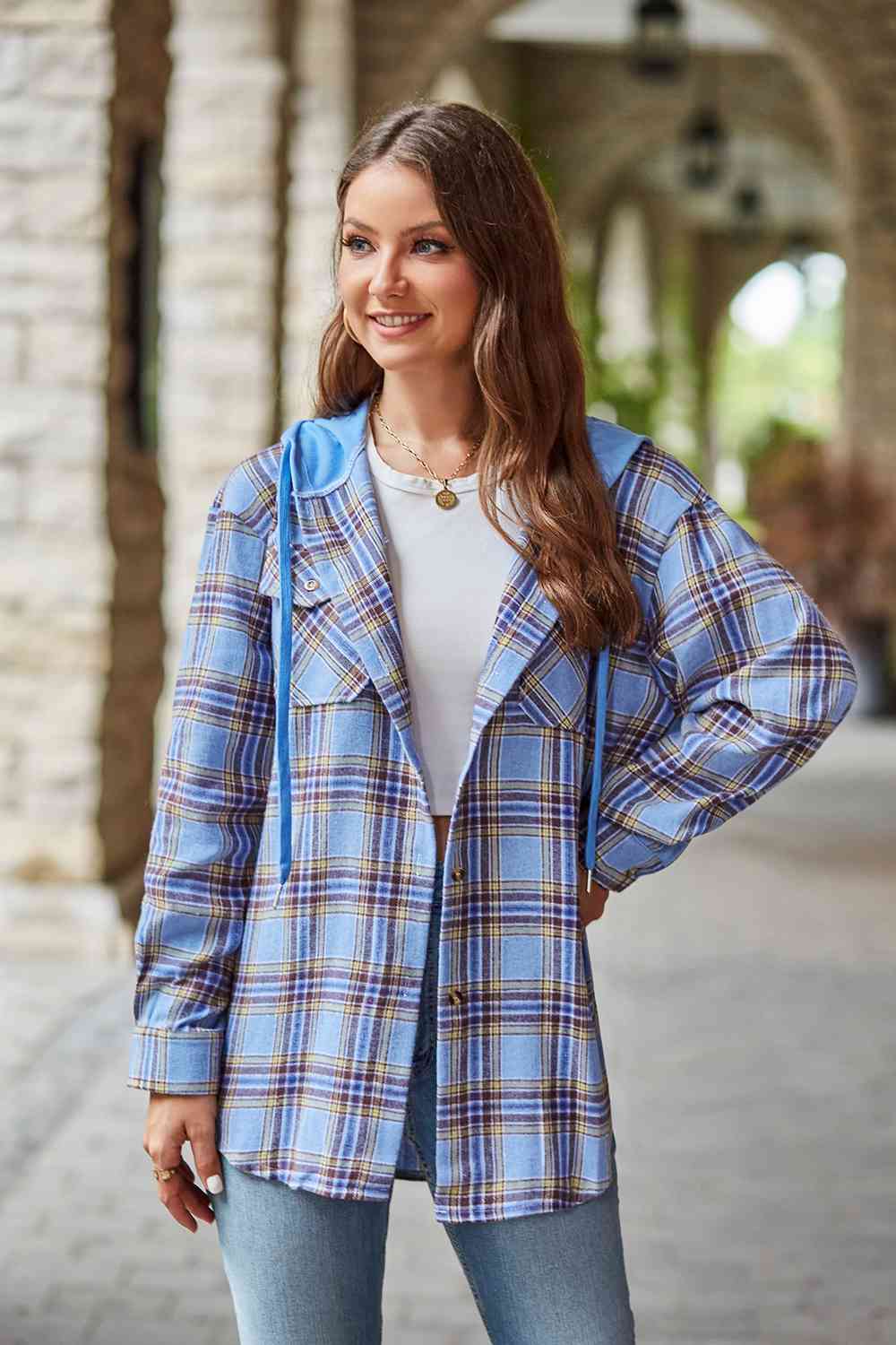 Modern Women Plaid Long Sleeve Hooded Jacket Stylish & Comfortable Outerwear For Winter And Autumn