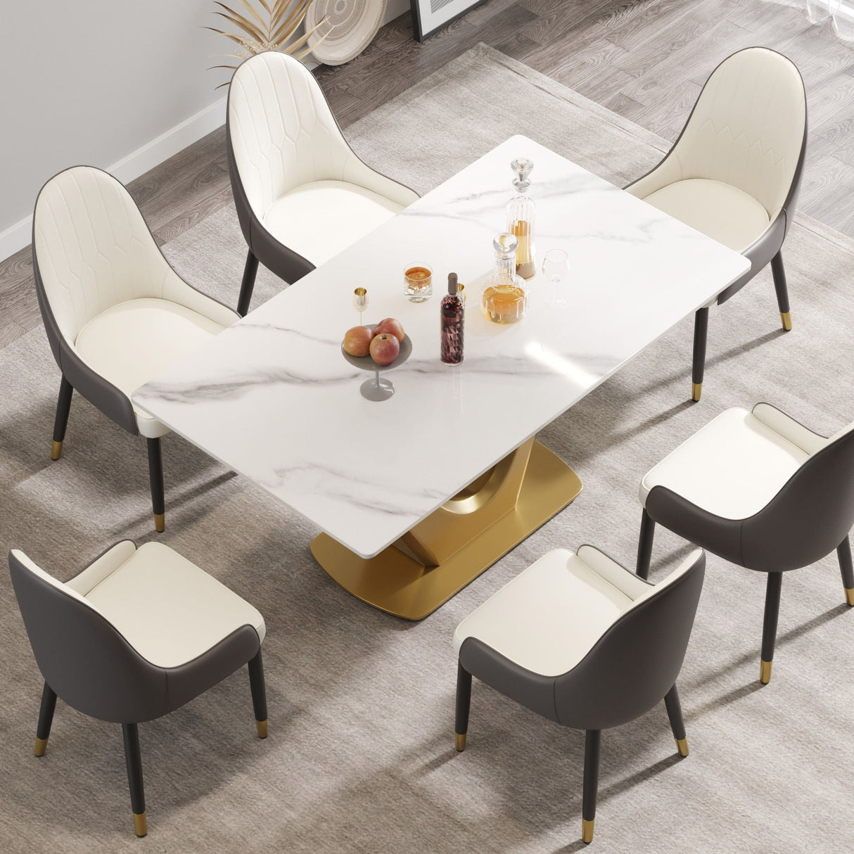 63" Modern Artificial Stone Panel V-Shaped Metal Legs, Can Accommodate 6-8 People by Couch.com