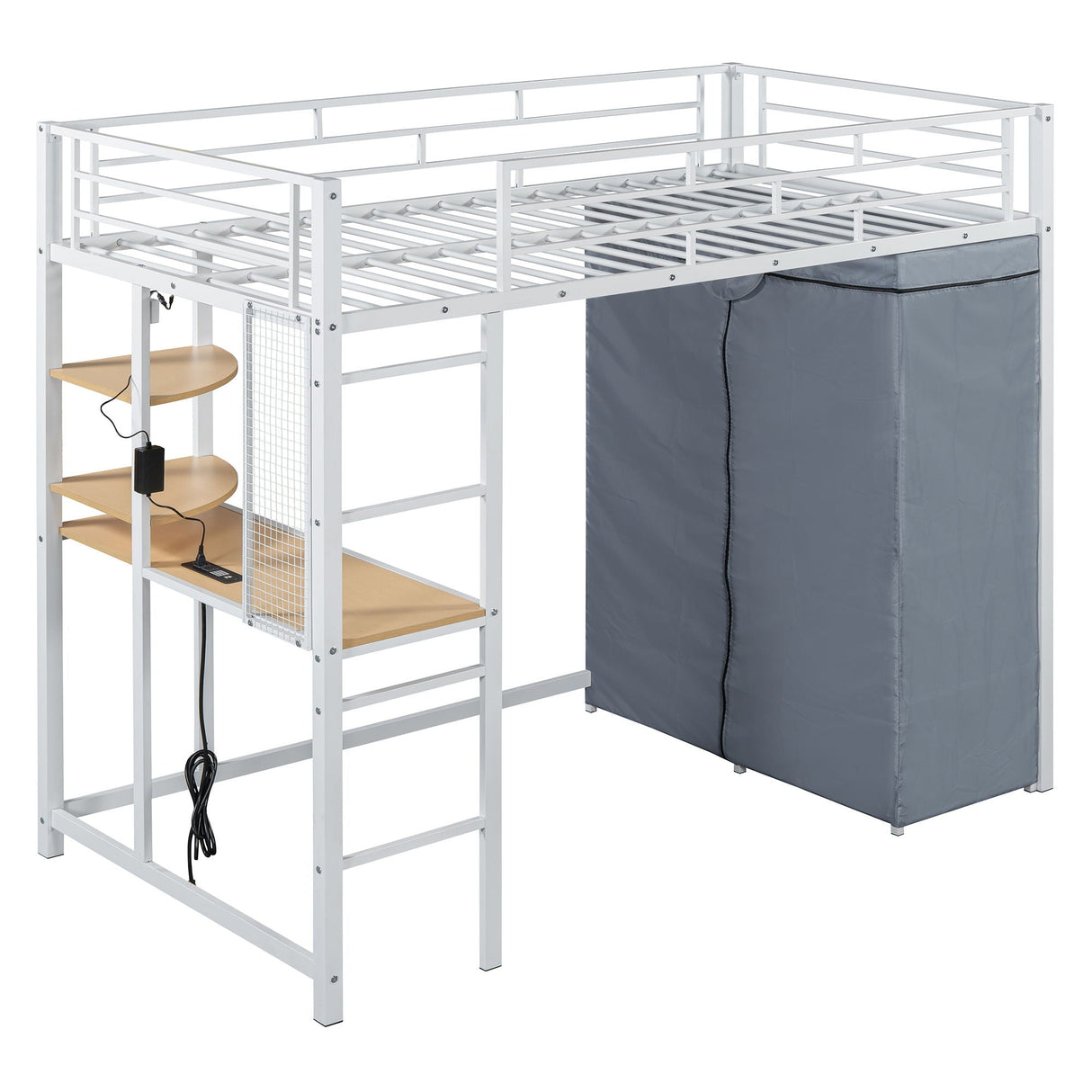 Loft Bed With Desk, Shelves, Power Outlet, LED Light And Wardrobe by Couch.com