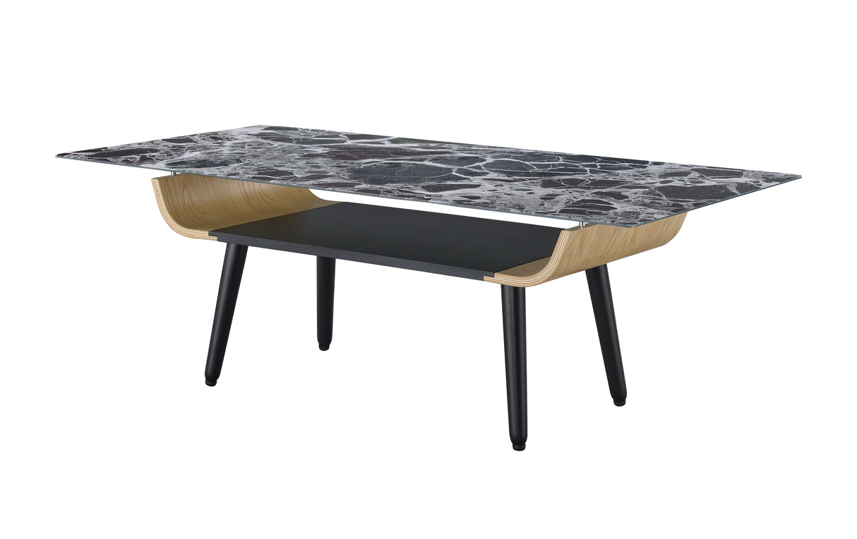 Landon - Coffee Table With Glass Marble Texture Top And Bent Wood Design by Couch.com
