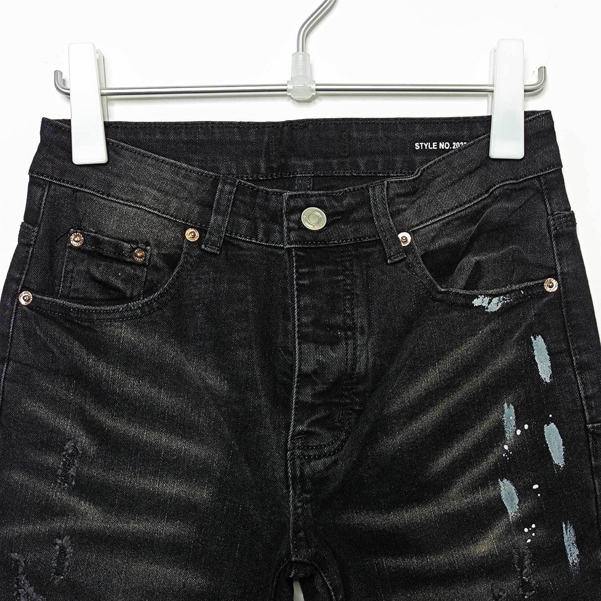 American High Street Ripped Stretch Paint Splash Straight Jeans Men