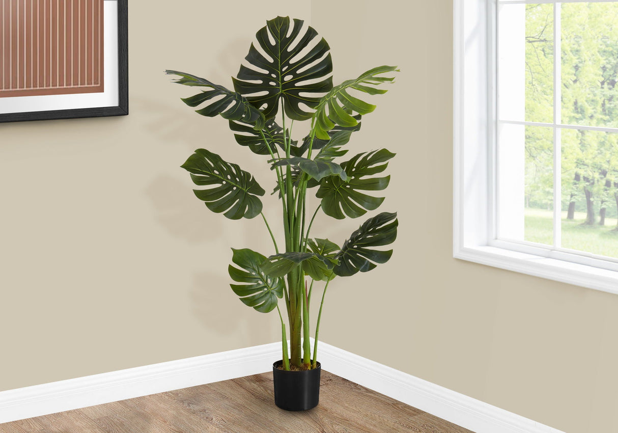 55" Tall, Artificial Plant, Monstera Tree, Indoor, Faux, Fake, Floor, Greenery, Potted, Real Touch, Decorative - Green / Black by Couch.com