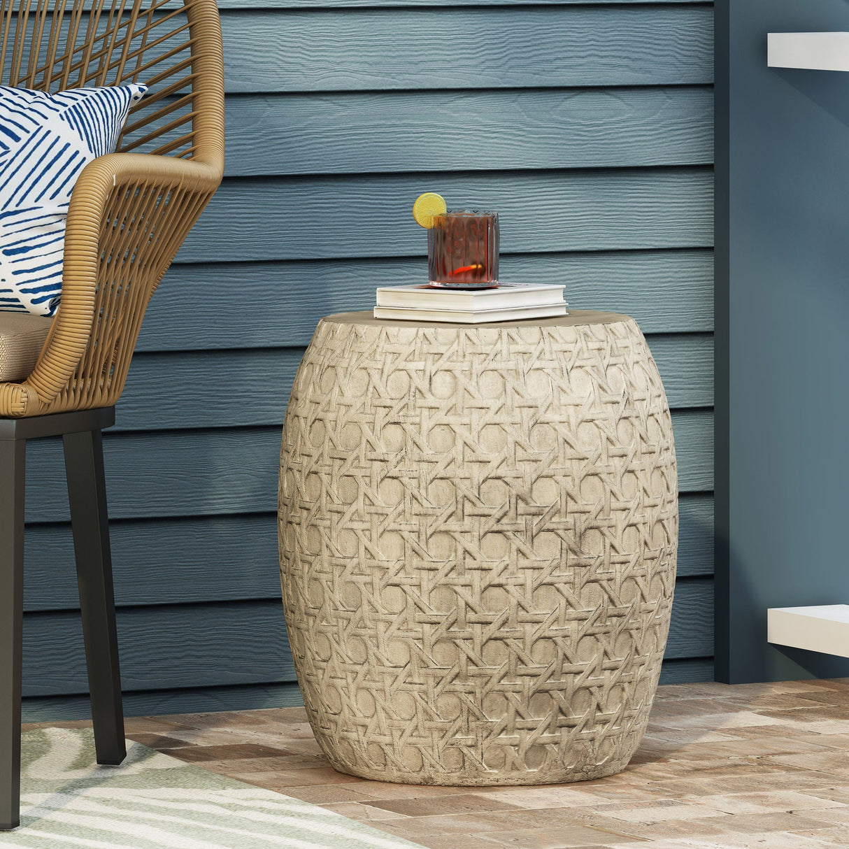 Outdoor Lightweight Concrete Side Table - Antique Yellow by Couch.com