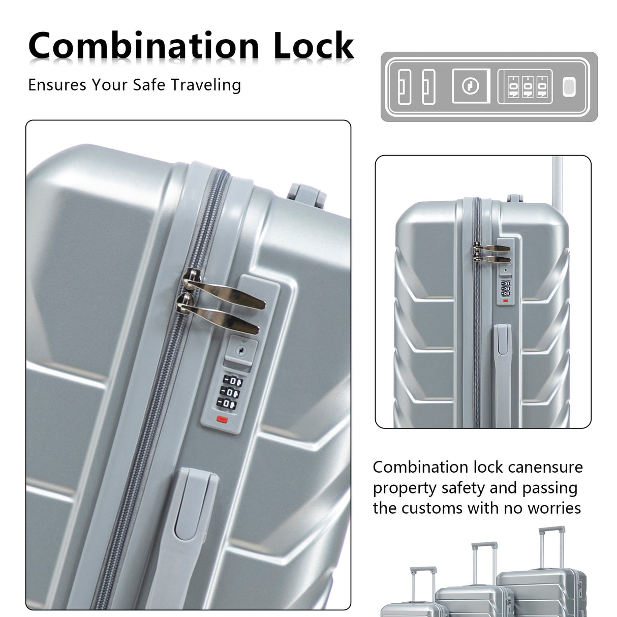 3-Piece ABS Spinner Wheel Luggage Set with Combination Lock