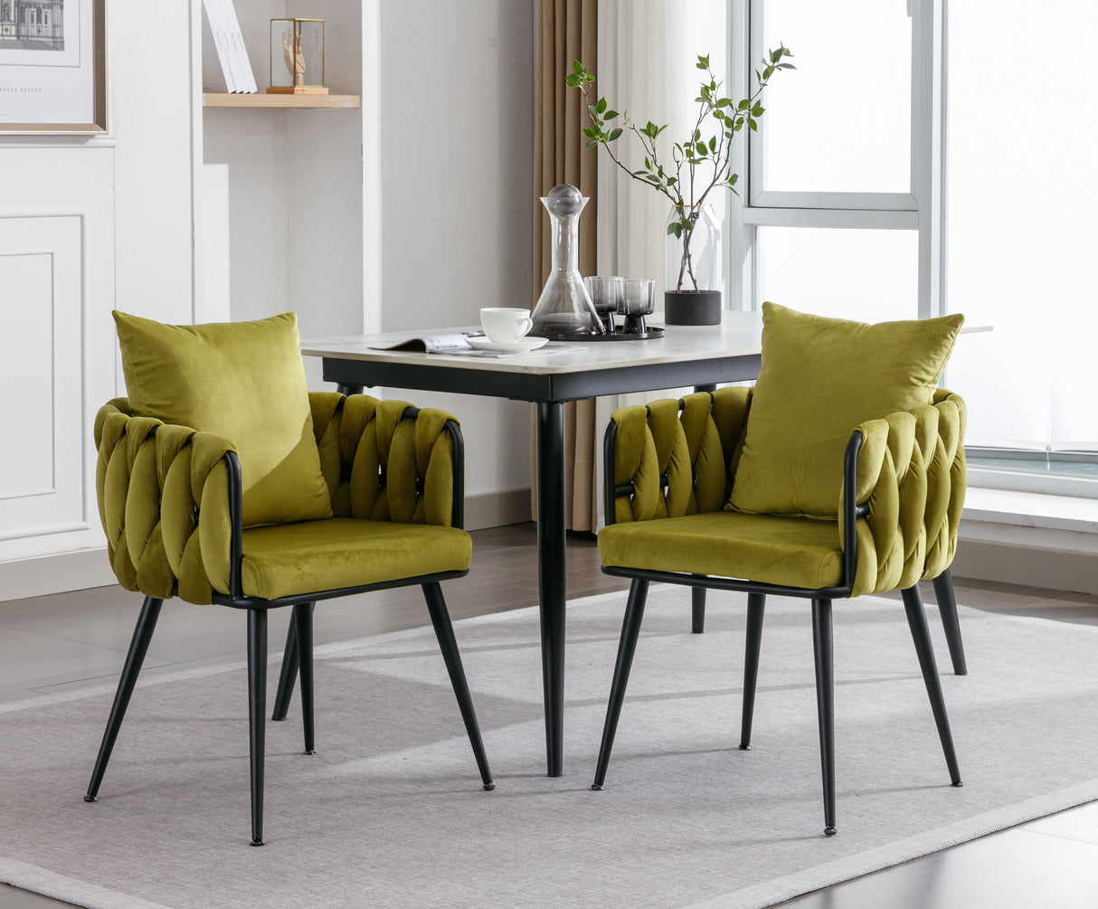 Modern Velvet Dining Chairs (Set of 2) Hand Weaving Accent Chairs Living Room Chairs Upholstered Side Chair With Metal Legs For Dining Room Kitchen Vanity Living Room by Couch.com
