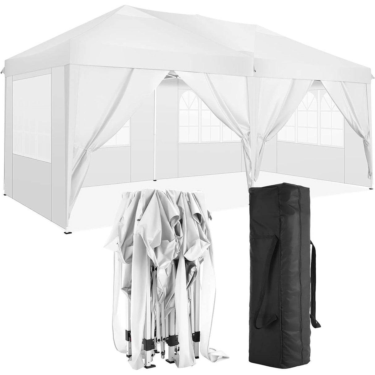 10'X20' Folding Canopy With 6 Removable Sidewalls Outdoor Event Shelter UPF 50+ Gazebo Portable Tents For Parties Beach Camping Wedding Ez Pop Up Canopy by Couch.com